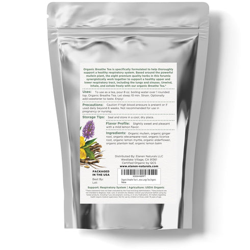 4 oz. (113g), Elanen Naturals Organic Breathe Tea USDA Certified Organic Lung Tea for Bronchial Wellness and Smokers