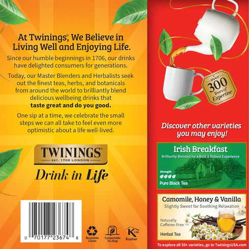 100 Count (Pack 1), 100 Twinings English Breakfast Black Tea Individually Wrapped Bags, of Smooth, Flavourful