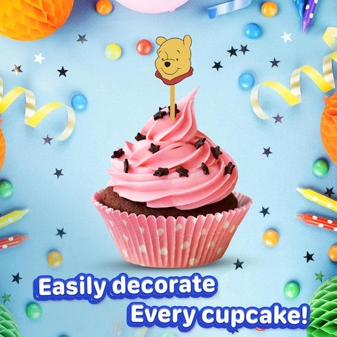 24x Honey Bear Cupcake Toppers, Strong Picks for Happy Birthday Décor, Cupcake Decorations for Kids' Birthdays