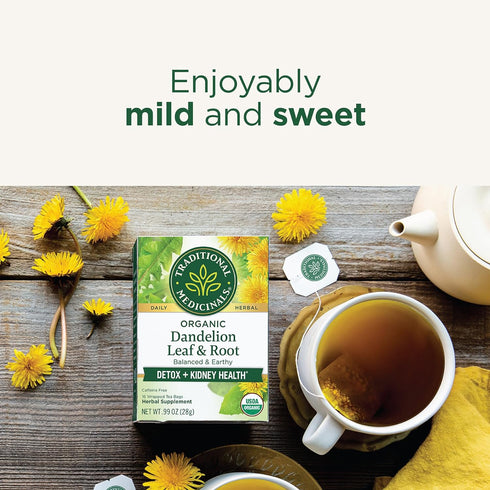 16 Traditional Medicinals Tea, Organic Dandelion Leaf & Root, Supports Kidney Function & Healthy Digestion, Tea Bags