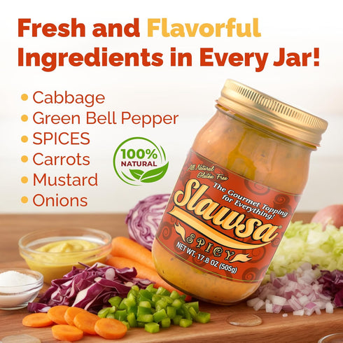 17.8 oz Spicy Hot Dog and Sausage Relish Slawsa Gourmet Cabbage Topping with Real Ingredients | | Gluten-Free, Vegan