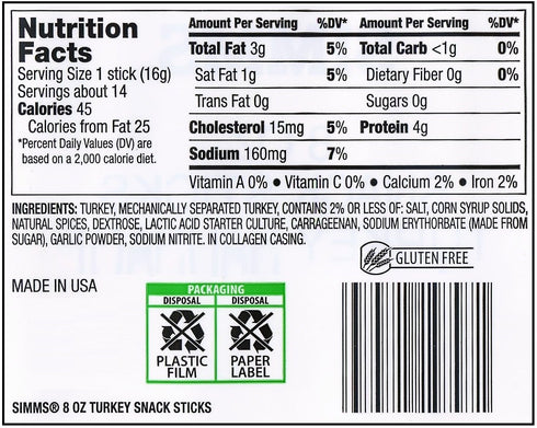 Simms 16 oz Turkey Sausage Snack Sticks