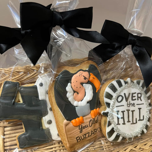 BakersDozenToGo Set 6 Old Buzzard Custom Over the Hill Age Cookies- of Crunchy Shortbread Cookies Individually Wrapped