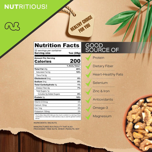 (32oz 2 LB) Packed NUT CRAVINGS - Raw Walnuts Halves & Pieces, Unsalted, Shelled, - Bulk Nuts Fresh in Resealable Bag