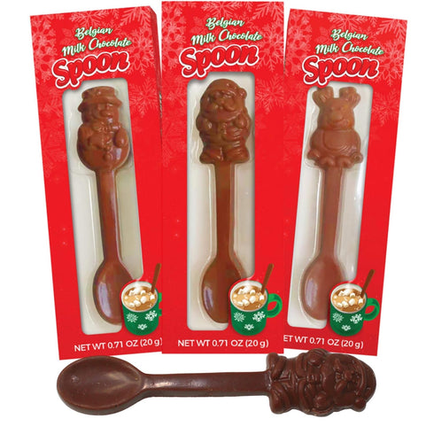 Albert's Belgian Milk Chocolate Hot Cocoa Stirring Spoons Assorted Holiday Characters, Christmas