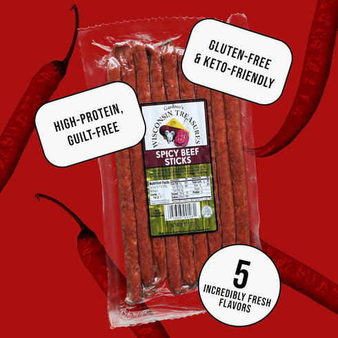 (1 Pack 8) Gardner's Wisconsin Cheese, Meat Sticks Ounce Sticks, of - Spicy Beef Flavor, Low Carb Snack, Does Not