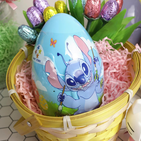 2.86 Jumbo Stitch Easter Egg with Candy Stars and Mini Stickers Inside, Festive Basket Stuffer Gift, Ounces
