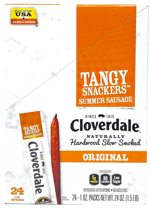 Summer Summer 1 24 Pack Cloverdale Tangy Snackers Sausage Sticks, Individually Wrapped Sausage Meat Snacks, Soft Bite