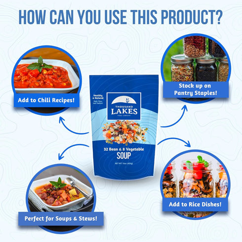 32 8 5 100+ Thousand Lakes Bean and Vegetable Dry Soup Mix - Bulk - pounds | Low Sodium | No Fat | High Fiber |