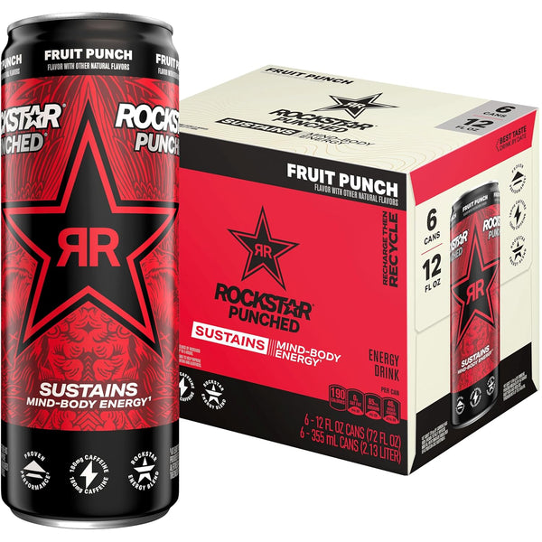 Rockstar Punched Energy Drink, Fruit Punch, 12 fl oz Cans (6 Pack)
