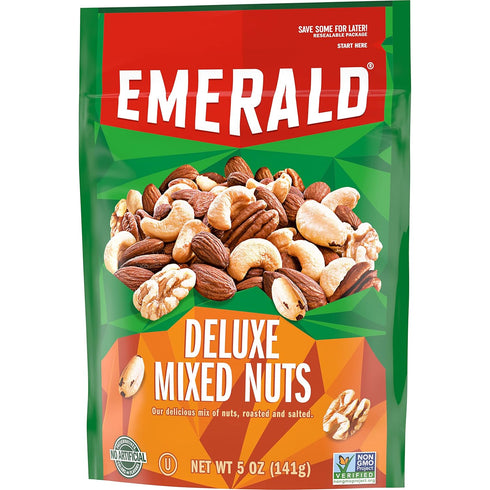(1-Pack) 5oz Emerald Salted Deluxe Mixed Nuts | Resealable Bulk Bag | Cashews, Almonds, Walnuts, Brazil Nuts, Pecans |