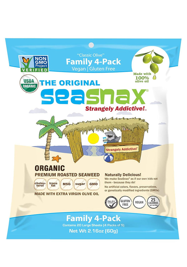 Organic Olive Oil Roasted Seaweed Nori Sheets SeaSnax, Original, 2.16 Ounce (20 Large Sheets)