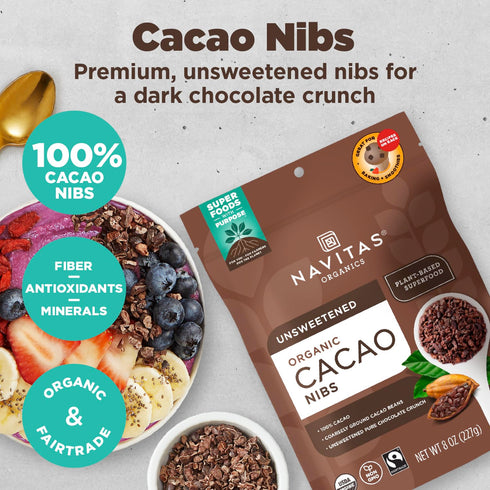 (16oz. 151 Navitas Organics Cacao Nibs Unsweetened Dark Chocolate Crunch Antioxidants, Minerals, Fiber For Trail Mix