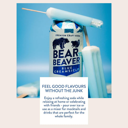 100% 12 Pack 16 Oz Bear 'n Beaver Premium Blue Creamsicle Craft Soda Soft Drinks - Cane Sugar & Pure Vanilla - Vegan