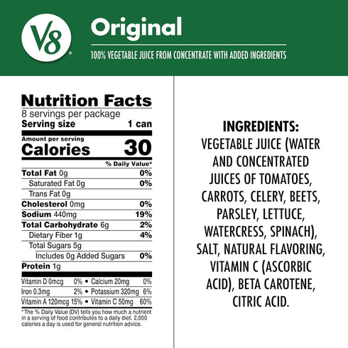 V8 100% 5.5 oz (8 Pack) Original Vegetable Juice, fl Can