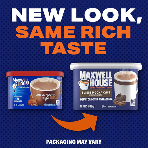 1 7.2 oz Maxwell House Instant Cafe-Style Beverage Mix, Easy to Prepare, Canister, for Quick Morning Coffee