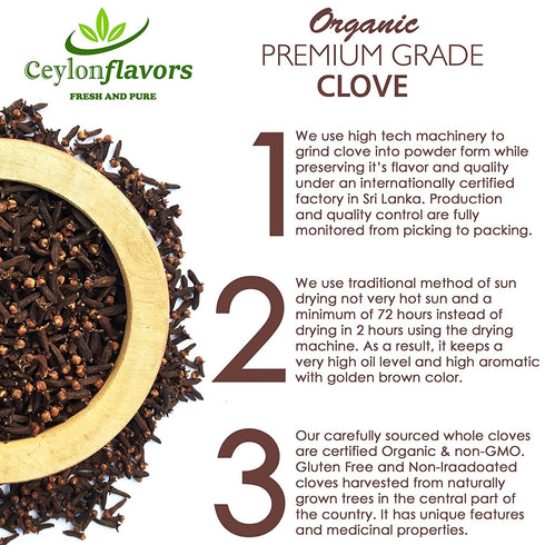 CEYLONFLAVORS Organic Hand Picked Whole Cloves, 3.5 oz, Fresh and Pure from USDA Certified Organic Farm
