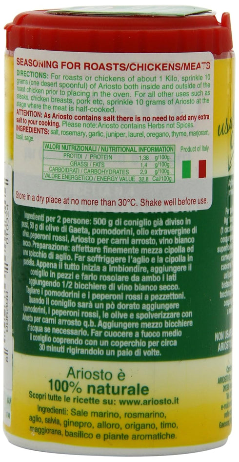 Ariosto Meat Seasoning, 2.8 Ounce, Roasted and Grilled, 1 Pack