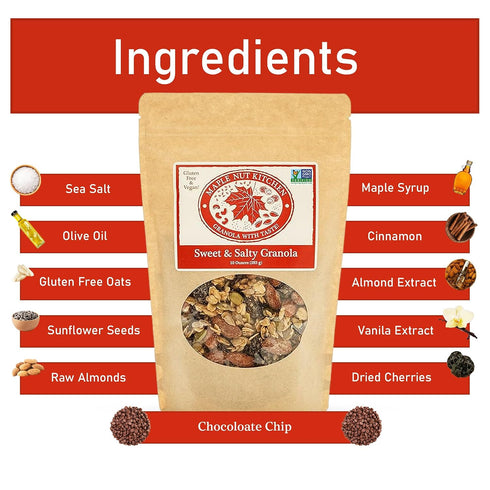 3 Pack Maple Nut Kitchen Sweet & Salty Granola | Gluten-Free Granola with Maple-Roasted Almonds, Dark Chocolate