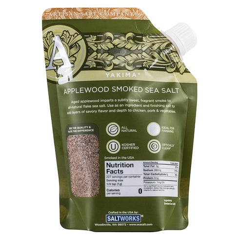 8 SaltWorks Yakima Applewood Smoked Sea Salt, Artisan Pour Spout Pouch, Ounce