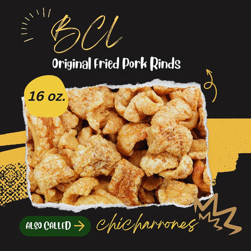 (1) 16oz Original Smoked Fried Pork Rinds Tub Premium Chicharrones Zero Carbs High Protein Crunchy Crackling Snacks