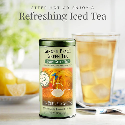 50 The Republic of Tea - Ginger Peach Green Tea, Tea Bags, Tin | Flavored Fruit Tea | Caffeinated