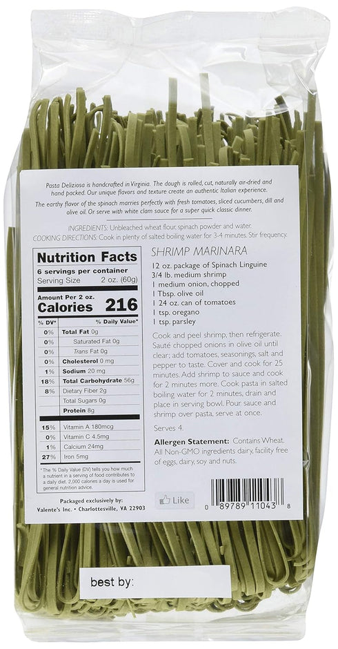 Pasta Deliziosa! 12 Handcrafted Pasta, Spinach & Chesapeake Bay Seasoning Linguine, Ounce