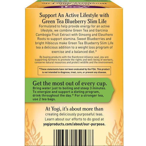 (4 Pack) 64 Yogi Tea - Green Tea Blueberry Slim Life - Energizes and Supports a Dieting Program with Garcinia Cambogia