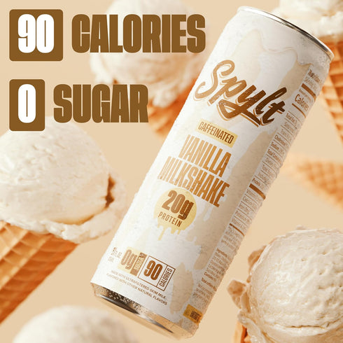 60mg 20g 90 12 Count Spylt High Protein Vanilla Milkshake with Caffeine & Protein - Calories, Ready to Drink, Sugar