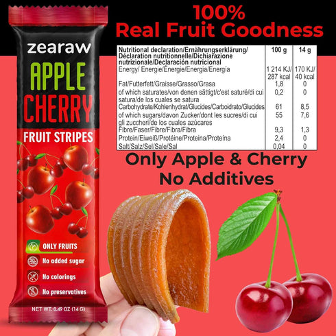 30 Pack ZEARAW Healthy Fruit Snacks for Adults and Kids Fruit Leather with Dried Apple-Cherry, Apple-Banana