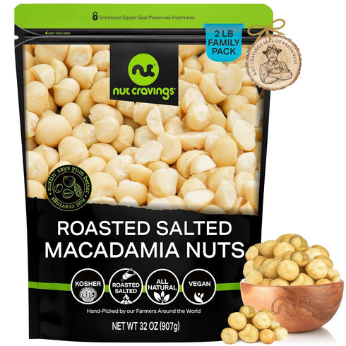 NUT CRAVINGS - Roasted & Salted Macadamia Nuts - No Shell, (32oz