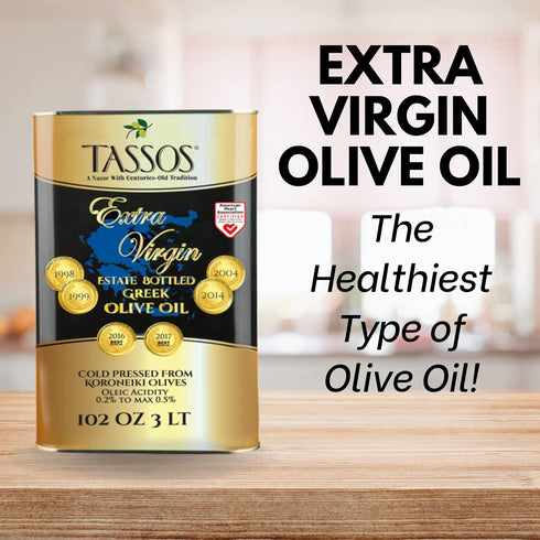 Tassos 3 Extra Virgin Olive Oil ( Cold Pressed Koroneiki Olives ) Ltr Tin