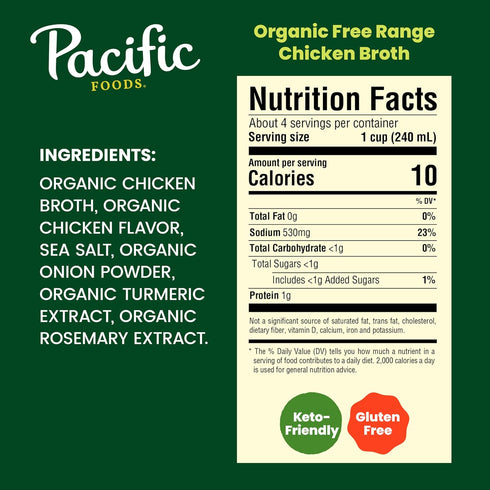32 Oz Pacific Foods, Broth Chicken Free Range Organic, Fl