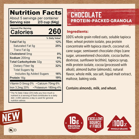 100% (Pack 5 Kodiak Cakes Granola Pouch, Chocolate, High Protein, Whole Grains of pouches)