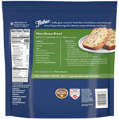 2 Lb, 100% Fisher Chef's Naturals Chopped Walnuts California Unsalted Walnuts for Baking & Cooking, Healthy Snacks