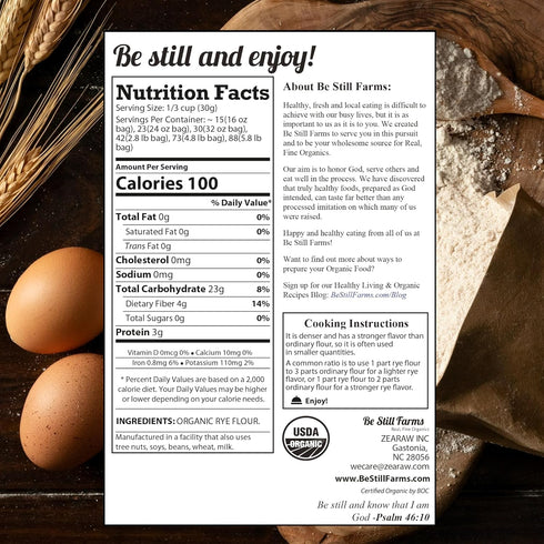 (5.8 lb) 100% Be Still Farms Organic Rye Flour For Bread Bulk - Bread Flour for Baking - Great for Bread Machine