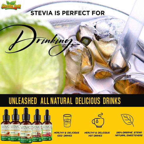 (Pack 5). 5 100% (1oz) Stevia Intl - Holiday & Seasonal Special of Premium Stevia Drops with Flavors in Glass Bottles.