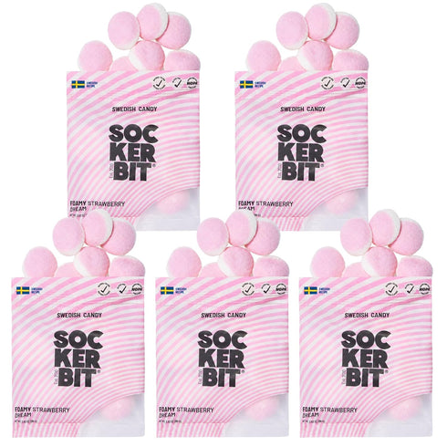 Sockerbit Swedish Candy Foamy Strawberry Dream, 5 Bags, Soft Strawberry Marshmallow Gummy