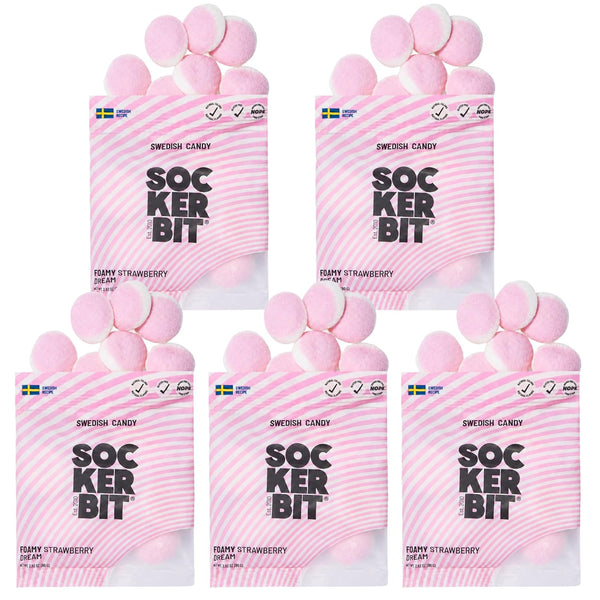 Sockerbit Swedish Candy Foamy Strawberry Dream, 5 Bags, Soft Strawberry Marshmallow Gummy