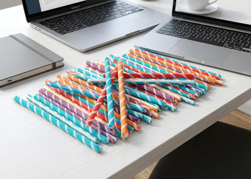 80 Count Sweet and Sour Candy Powder Filled Straws - of Assorted Orange Cherry Grape Tropical Punch Individually