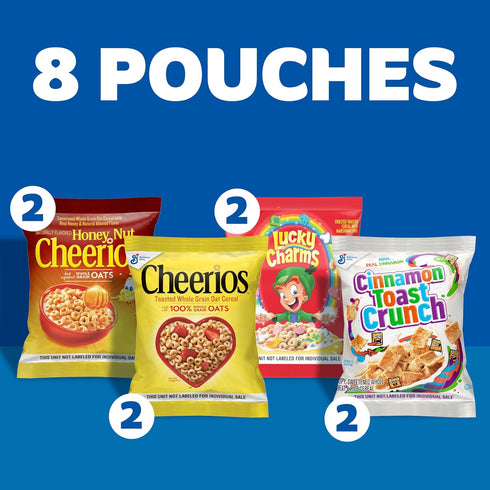 General Mills Pack, 8 9.14 oz Breakfast Cereal Variety Lucky Charms, Cinnamon Toast Crunch, Cheerios, and Honey Nut
