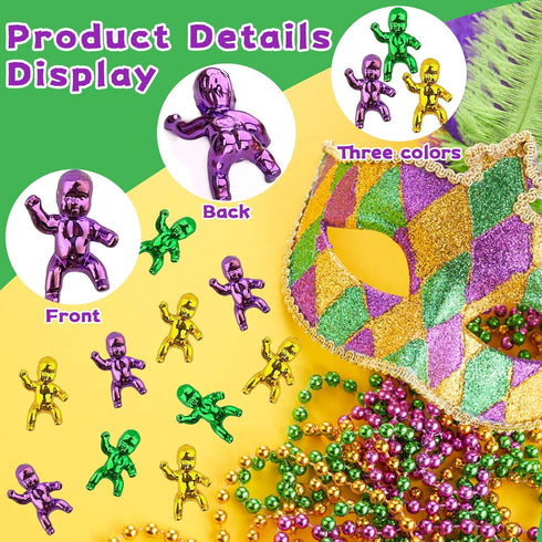 24PCS 1.2inch Counting MEMOVAN Mardi Gras King Cake Babies Purple Green Gold Tiny Plastic Babies Mini Baby Figurines