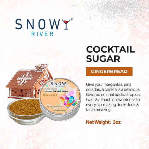 Rimming 3oz Snowy River Holiday Gingerbread Flavored Cocktail Sugar - All Natural Sugar for Stunning Drinks, Vibrant
