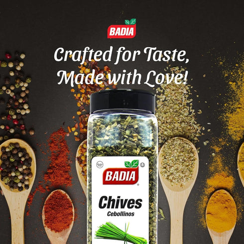 2.5 oz Badia Dried Chives, Premium Air-Dried Chives Fresh & Flavorful for Cooking, Soups, Salads, Eggs, Dips, and More