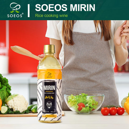 Soeos Mirin, Japanese Cooking Wine, 16.9 fl oz (Pack of 1) - Authentic Natural Sugar Sweet Rice Cooking Wine