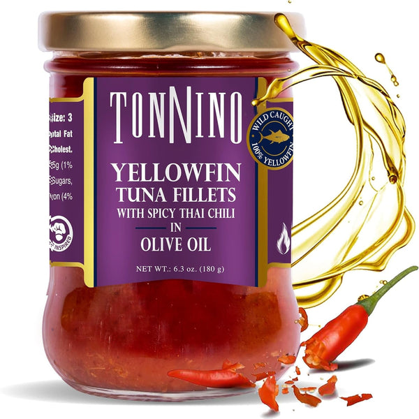 Tonnino Tuna Yellowfin Fillets (Pack of 6, Spicy Thai Chili in Olive