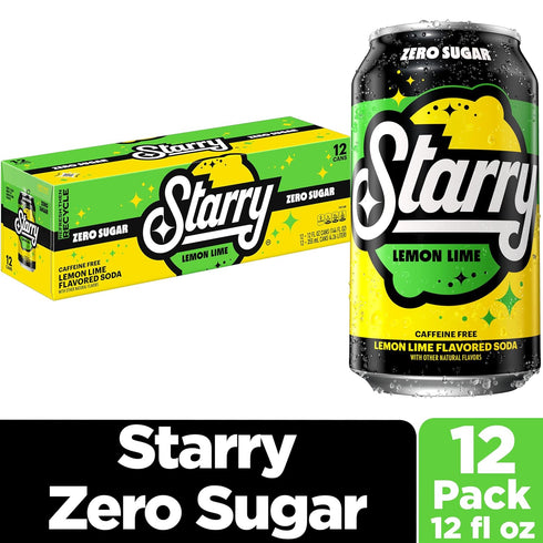 12 Oz (Pack 12) Starry Zero Sugar Lemon Lime Soda, Fl Cans