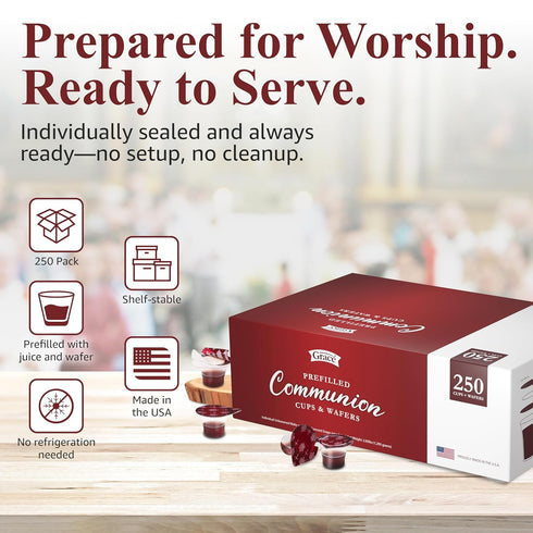 Grace Communion Set 250 Communion Prefilled Cup and Wafer - Box of Bread and Grape Juice for Holy