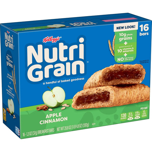 10g (3 48 Count) Nutri-Grain Breakfast Bars, Made with Whole Grains, Snack Bars, Apple Cinnamon Boxes