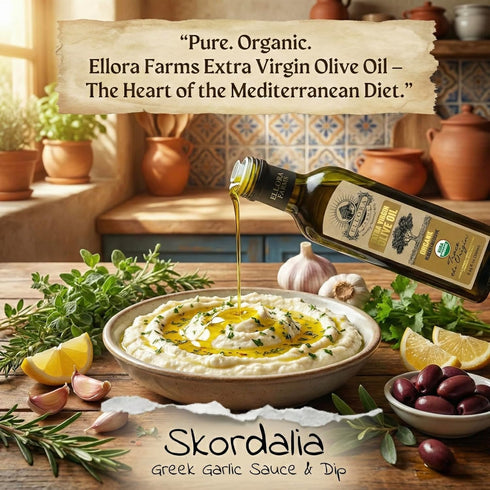 8.45 oz. Pack 2 Ellora Farms, Olive Oil Extra Virgin Organic, Traceable Greek, High phenols Cold press, Kosher, Glass